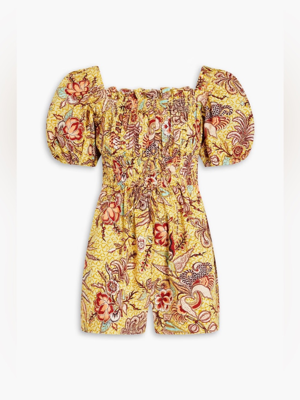ULLA JOHNSON Alo shirred printed cotton-poplin playsuit Marigold US 8
MSRP $390 - Picture 2 of 6